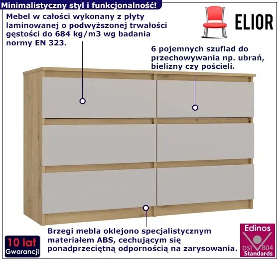 Komoda z szufladami kaszmir + dąb artisan Tesso
