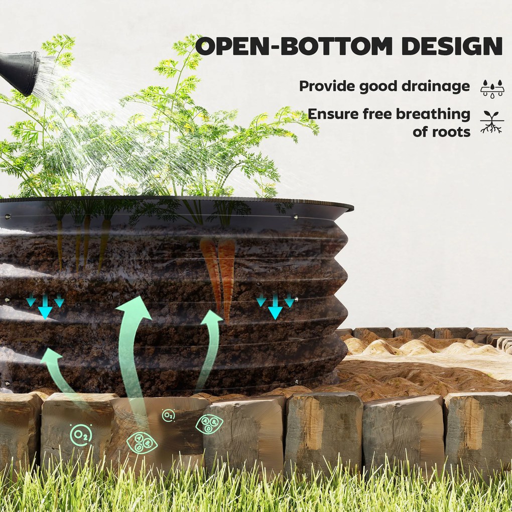 Outsunny Zestaw 2 ocynkowanych pojemników do sadzenia, Ø60 x 30H cm donice z otwartym dnem na różne rośliny, Ciemnoszary