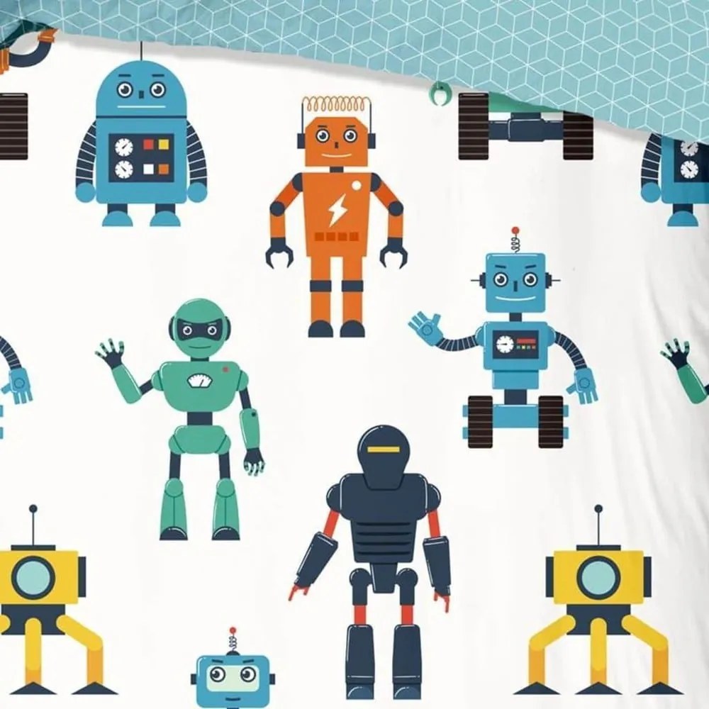 Pościel dziecięca z bawełny Good Morning Robots, 140x220 cm