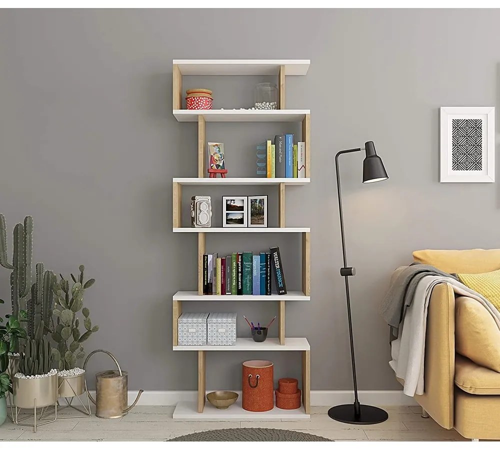 Biały regał w dekorze dębu 60x160 cm Bates – Kalune Design