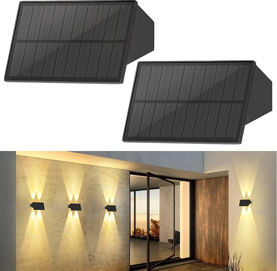 NETTLIFE Solarne lampy ścienne na zewnątrz - 2 zewnętrzne solarne lampy ścienne, oświetlenie zewnętrzne, ciepłe białe światło
