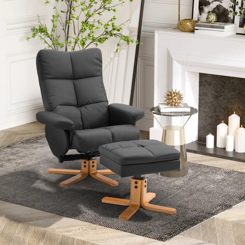 HOMCOM Fotel relaksacyjny TV z funkcją obrotu 360° i podnóżkiem Rozkładany Czarny Drewniana rama 80x86x99cm | Aosom PL