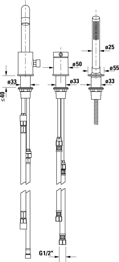 3-otworowa bateria wannowa Duravit Circle