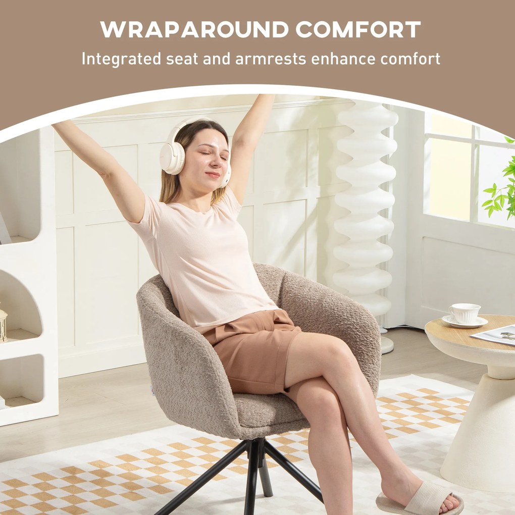 HOMCOM fotel obrotowy do salonu wygodne siedzisko miękka tapicerka nowoczesny design do 120 kg jasnobrązowy | Aosom PL