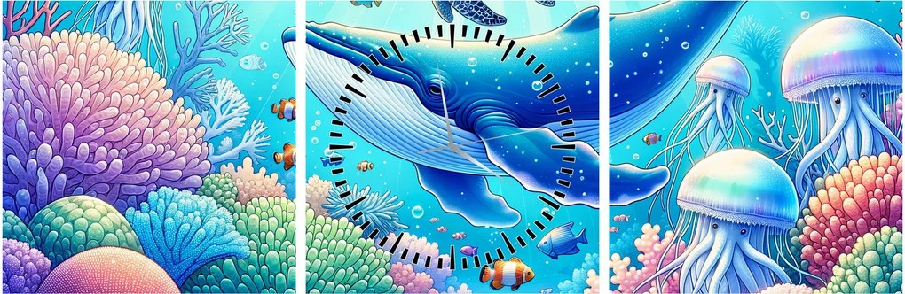 Obraz – Podwodny świat (z zegarem) (90x30 cm)