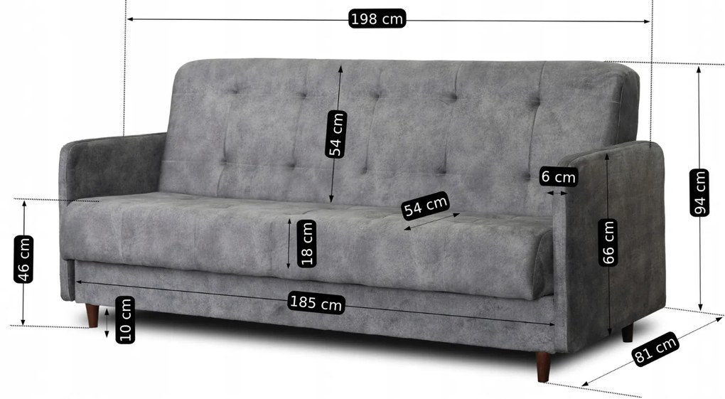 Sofa z Funkcją Spania TIVOLI Wersalka Rozkładana Dwuosobowa Szara Welurowa Nowoczesna do Salonu