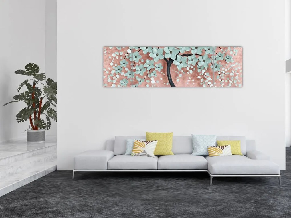 Obraz - Pastelowe niebieskie kwiaty (170x50 cm)