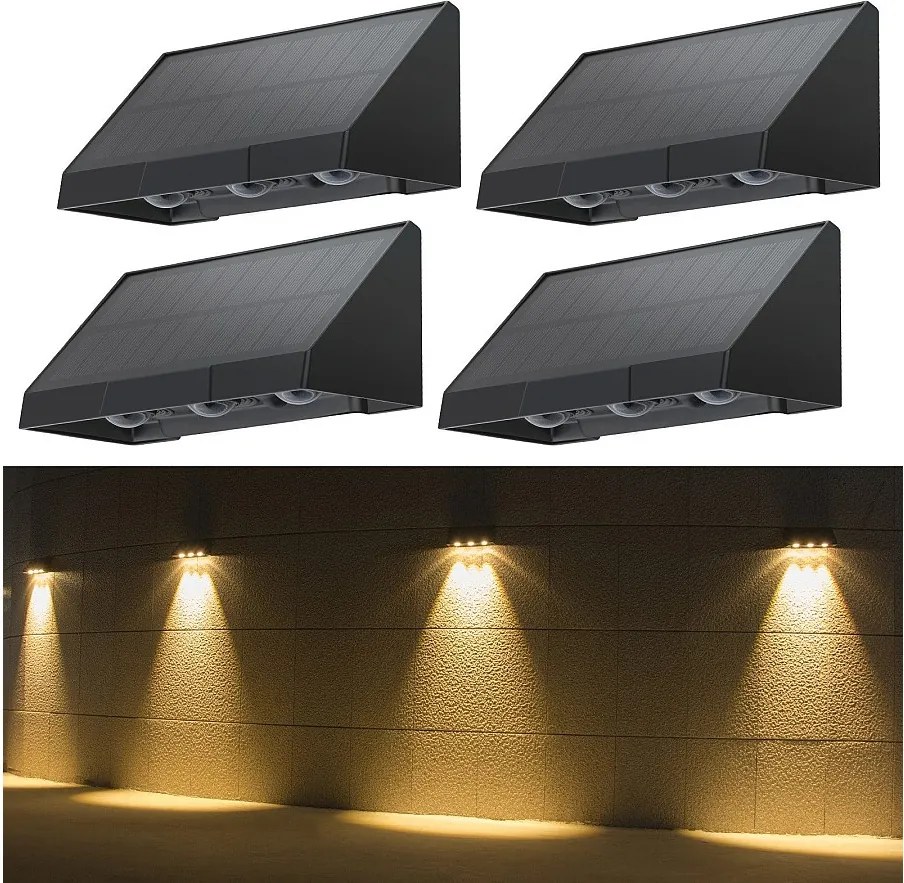 NETTLIFE Lampy solarne do ogrodu zewnętrznego - 4 lampy ścienne LED Solar 2 tryby 3000K Ciepła biel
