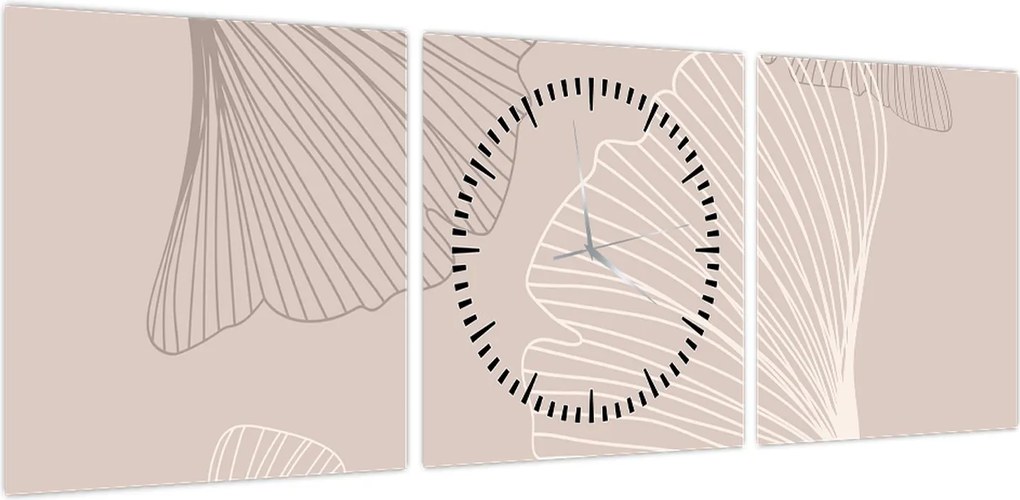 Obraz - Beżowe liście N⁰6 (z zegarem) (90x30 cm)