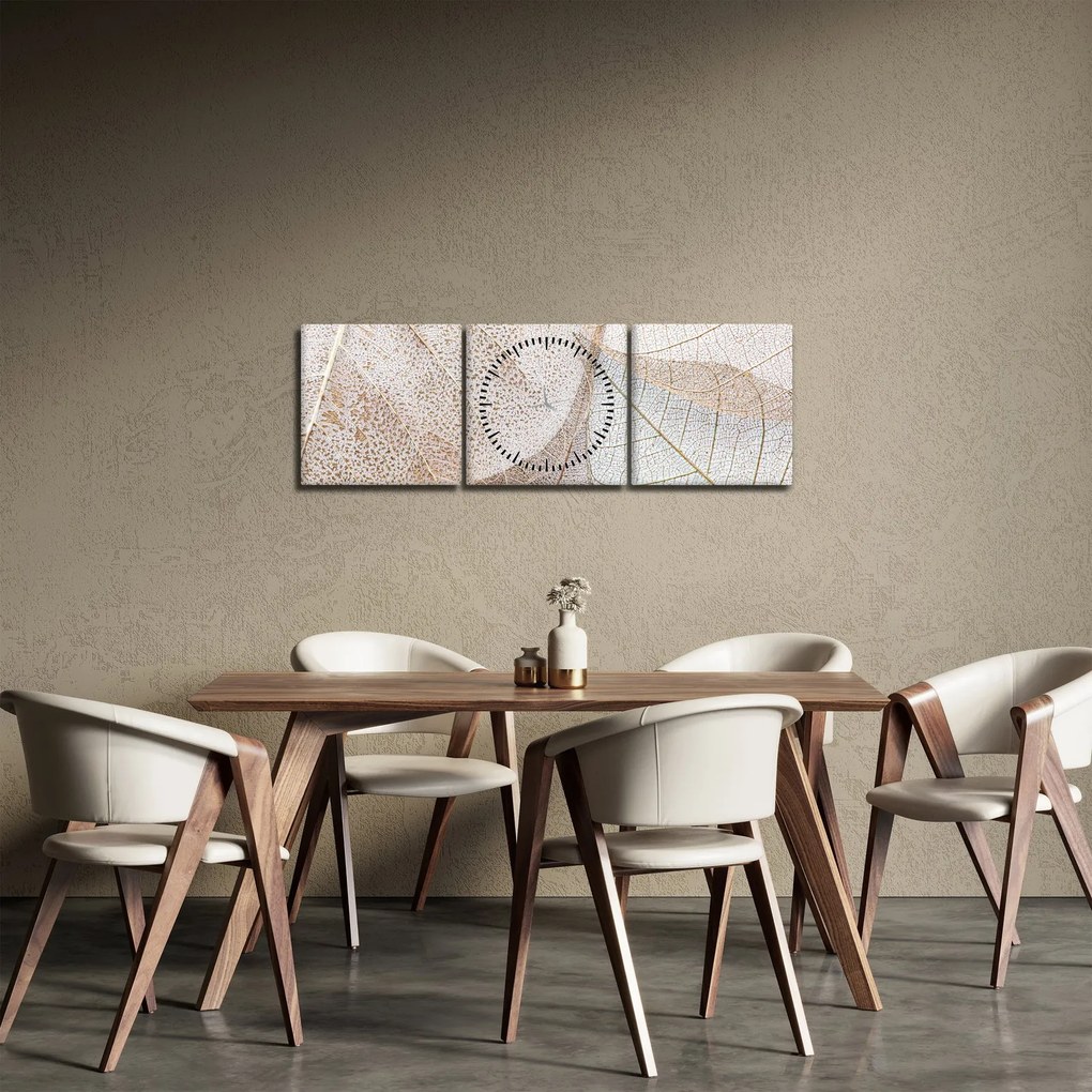 Obraz - Beżowe liście (z zegarem) (90x30 cm)