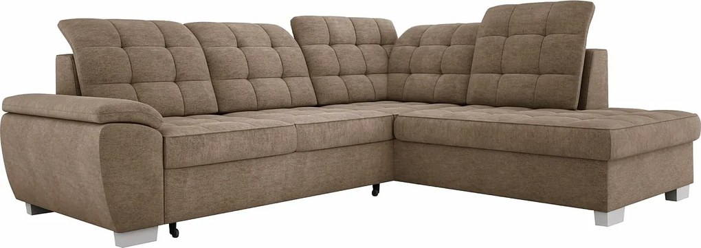 Narożnik LOTTA w tkaninie ASTI, 258x212cm – elegancki design, funkcja spania i pojemny schowek, układ prawy, kolor: KAPUCYNO