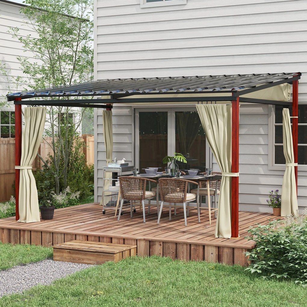 Outsunny Pergola aluminiowa 345 x 300 x 215-255 cm Zdejmowane zasłony Składana Regulowana wysokość Beżowy Aluminium stal | Aosom PL