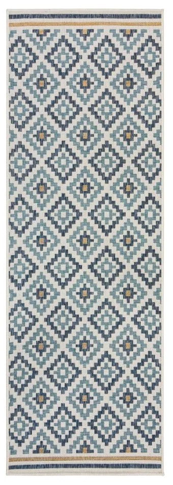 Żółto-niebieski dywan odpowiedni na zewnątrz 80x230 cm Zia Trellis – Flair Rugs
