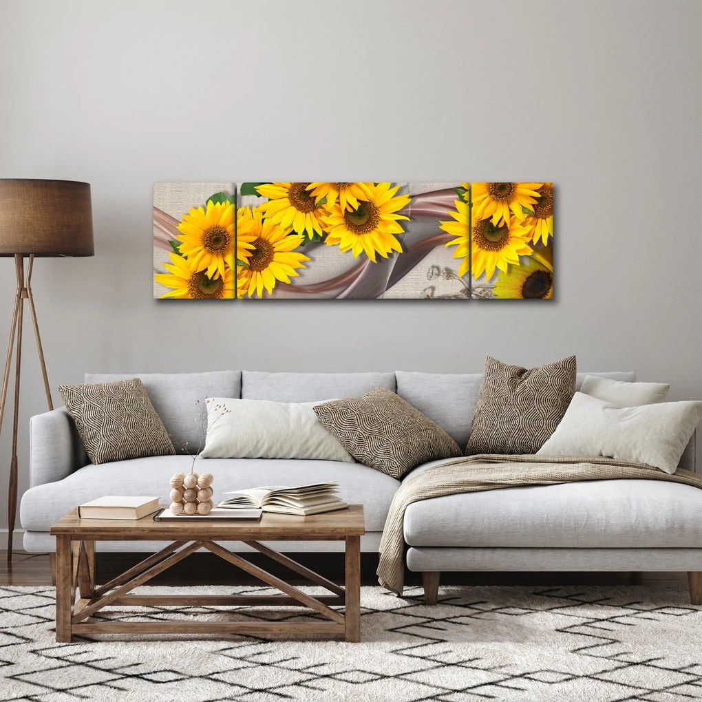 Obraz - Świecące kwiaty słonecznika (170x50 cm)