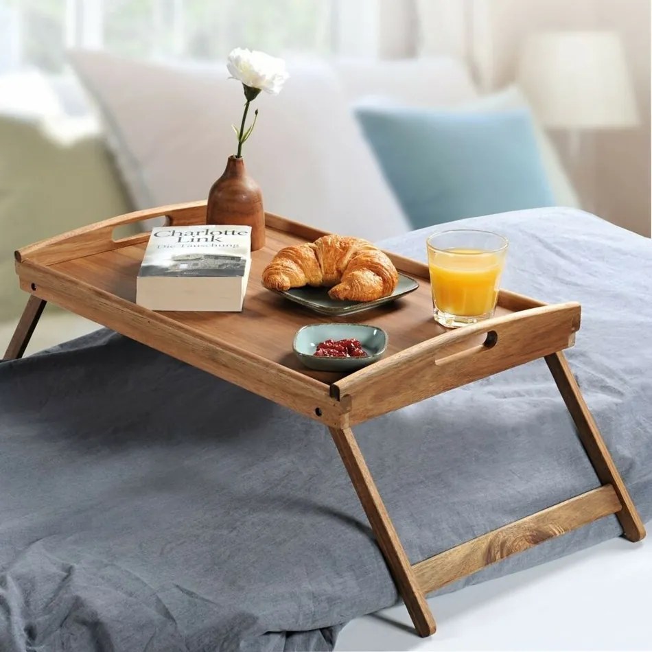 Kesper 28020 Taca do serwowania ze składanyminóżkami z drewna akacjowego, 55 x 35 cm