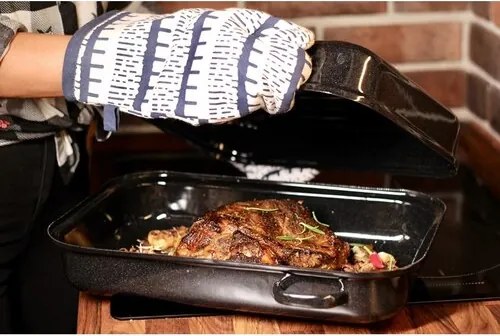 Belis Emaliowany brytfanna podwójna z żebrowaniem i uchwytami bocznymi, 40 cm