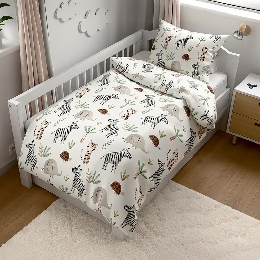 PrzytulneMieszkanie.pl PrzytulneMieszkanie.pl Pościel krepa do łóżeczka Renforcé JUNGARI kremowa Rozmiar pościeli: 45 x 65 cm | 90 x 140 cm