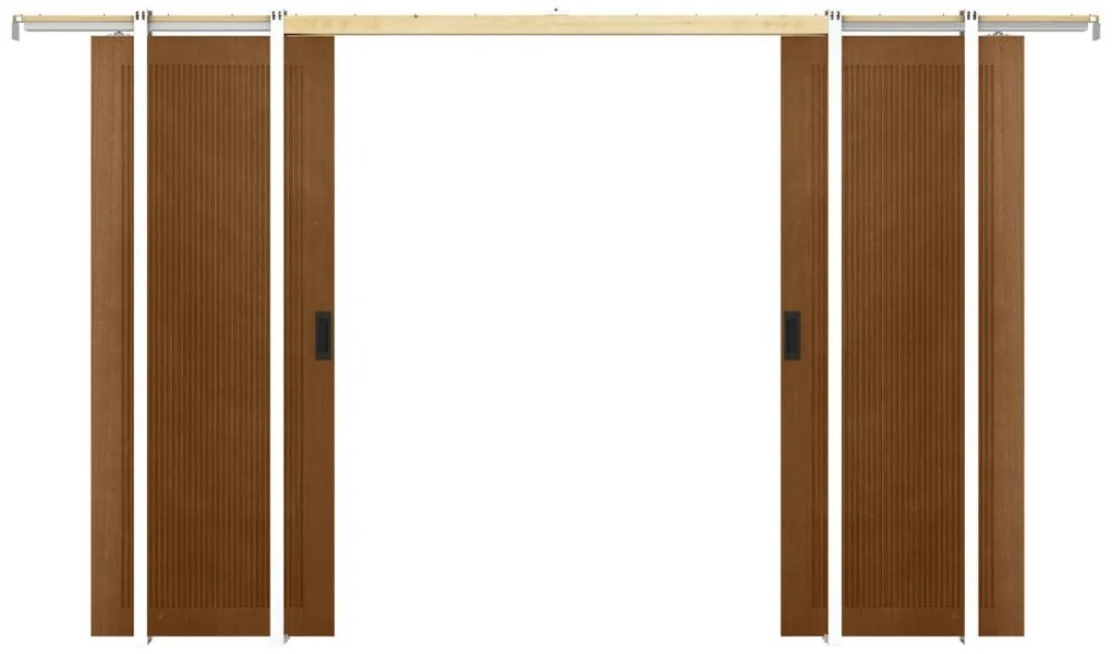 Drzwi przesuwne podwójne chowane w ścianie z MDF i drewna naturalny ciemny - 2 x wys. 205 x szer. 63 cm - SANDORA