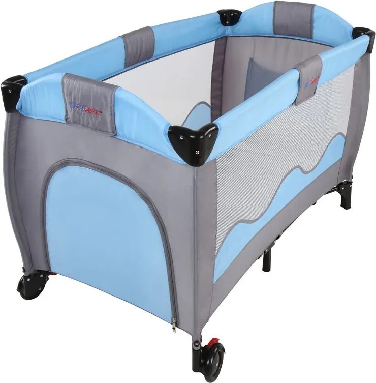 Łóżeczko turystyczne podróżne, niebiesko-szare