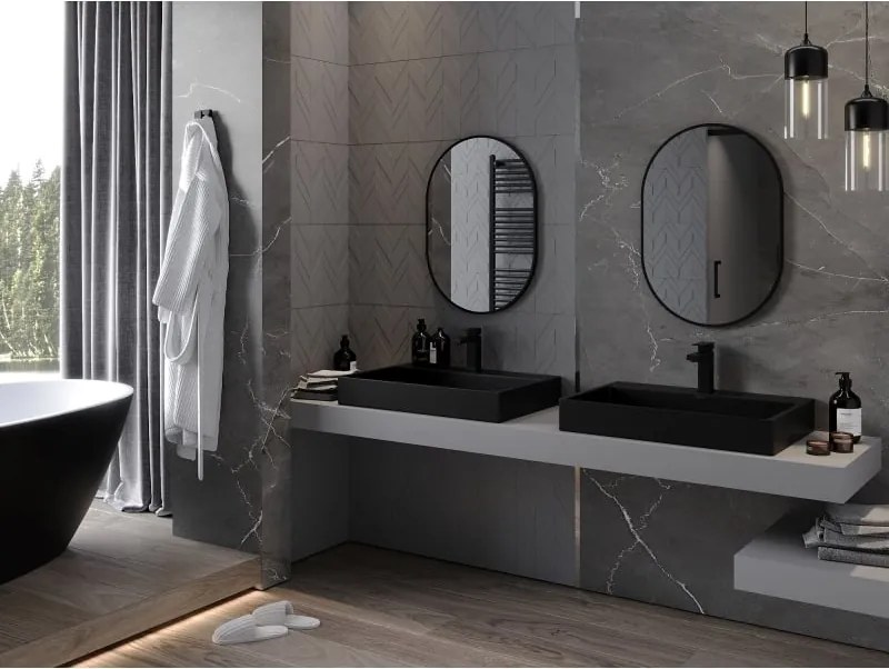 Mexen Loft lustro łazienkowe owalne 70 x 50 cm, rama czarna - 9851-070-050-000-70