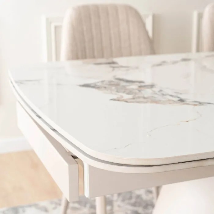 Stół Rozkładany Prostokątny VERONA 160-240 cm Ceramiczny Biały Marmur/Kaszmir Nowoczesny
