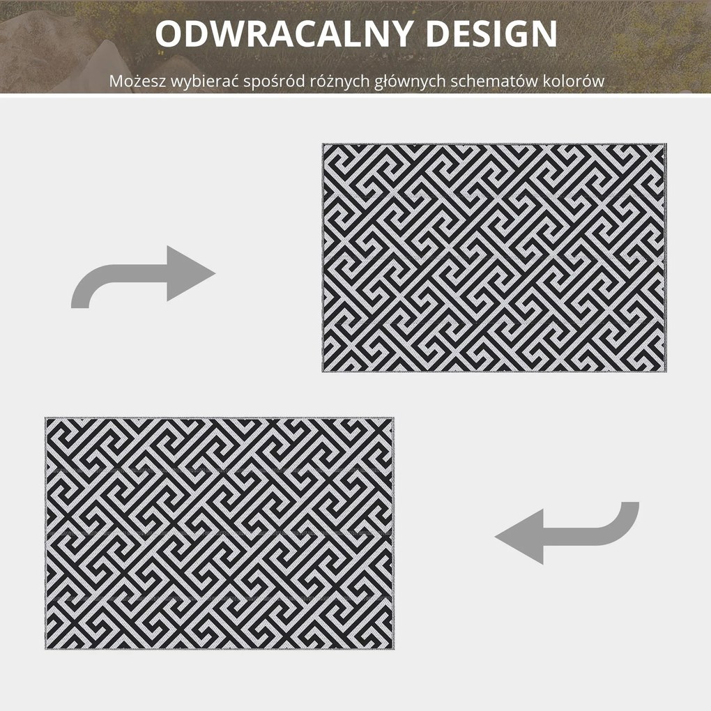 Outsunny Dywan Zewnętrzny Wodoodporny z Plastiku 152x243cm Wzór Czarno-Biały Stylowy i Praktyczny | Aosom PL