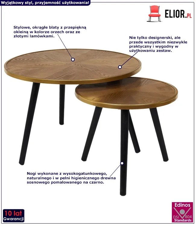 Zestaw okrągłych stolików orzech D6-E04