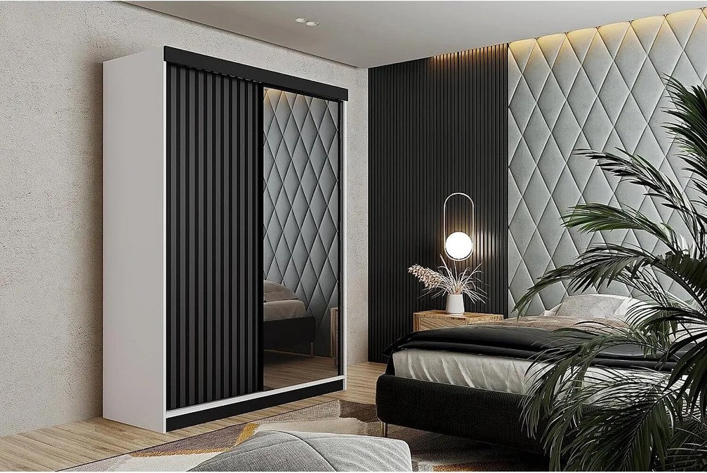 Szafa przesuwna z lustrem lamele MALANI 138 biały + grafit