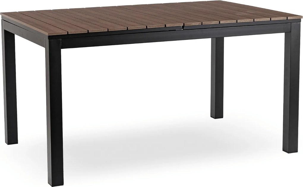 Zestaw Mebli Ogrodowych Stół ARGOS 140-180 cm Orzech/Czarny i 4x Fotel FRESNO Czarny Technorattan Nowoczesny