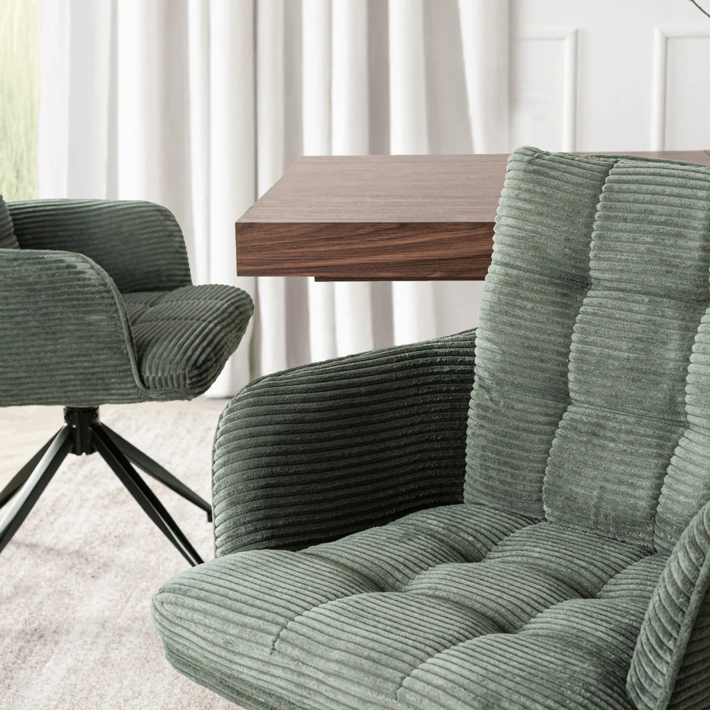 Krzesło Tapicerowane Obrotowe do Salonu AKITA Zielone Sztruksowe Nowoczesne