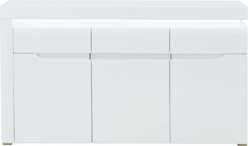 Komoda Trzydrzwiowa z Szufladą do Salonu IVORY Biała / Biały połysk 152 cm Nowoczesna