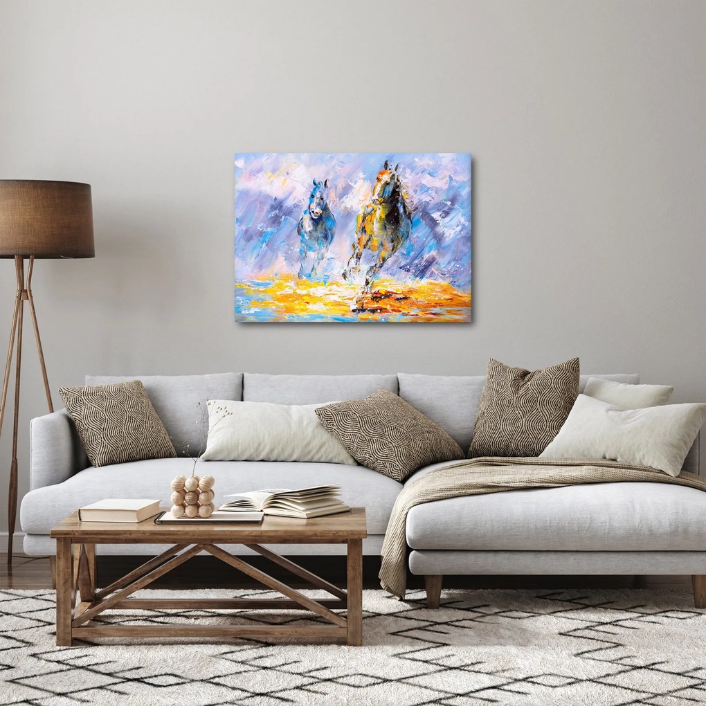 Obraz biegnących koni, obraz olejny (70x50 cm)