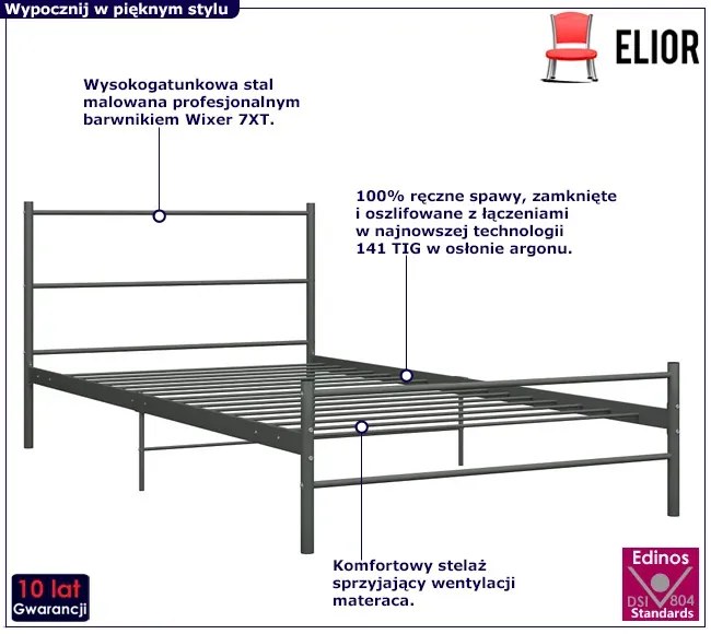 Szare metalowe łózko w stylu industrialnym 90x200 cm - Rafael