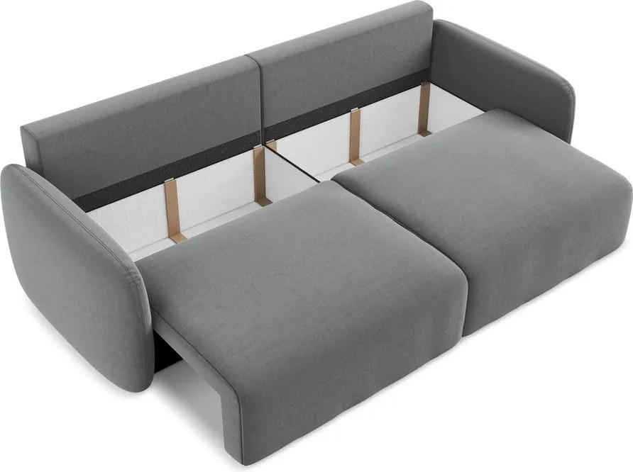 Szara aksamitna rozkładana/ze schowkiem sofa 238 cm Kalena – Makamii