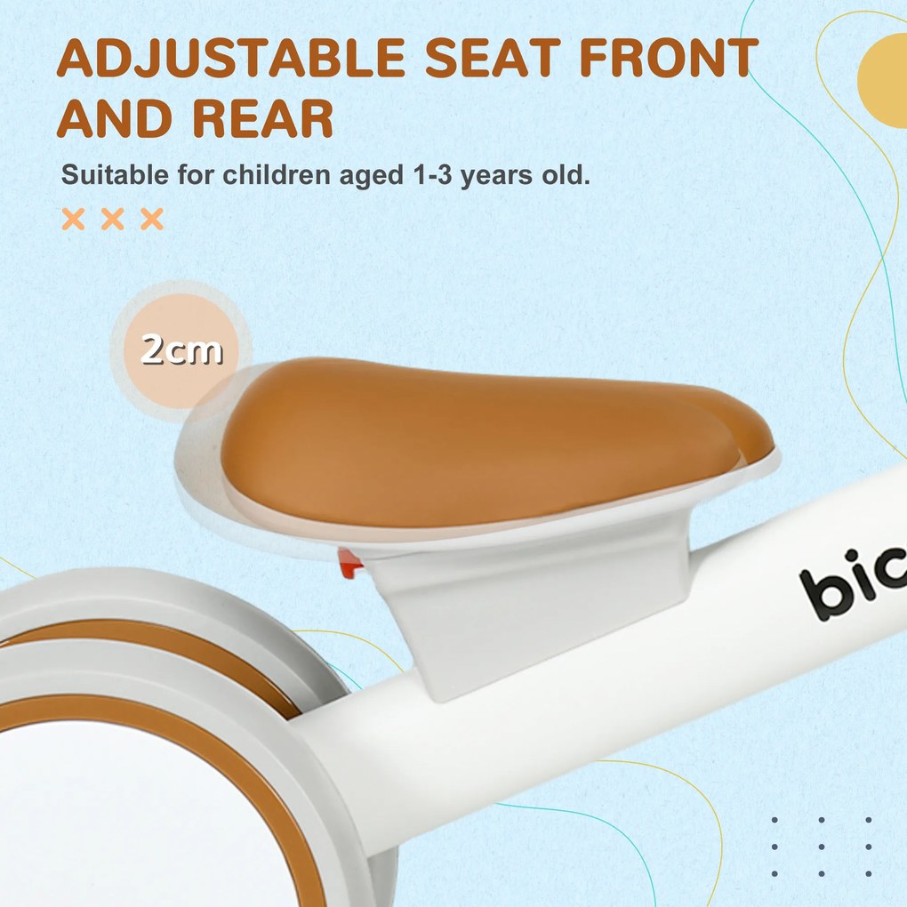 AIYAPLAY Rower biegowy, regulowane siedzisko, ciche koła, dla dzieci 1-3 lata, do 20 kg, Brązowy/Biały