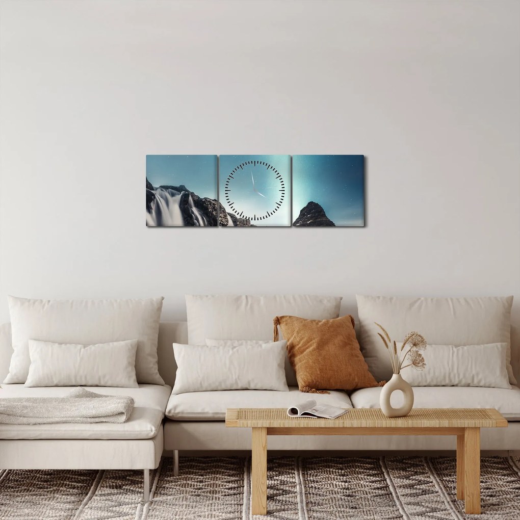Obraz wodospadów (z zegarem) (90x30 cm)