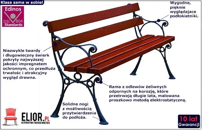 Ławka ogrodowa Nordia 4X z podłokietnikiem 150 cm - 7 kolorów