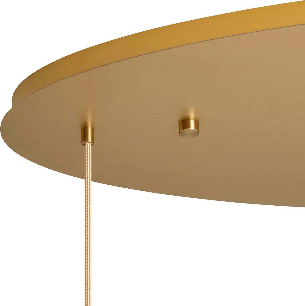 Lampa wisząca w stylu Art Deco mosiężna z owalną płytą sufitową i bursztynowym szkłem 6-punktowa - Douglass