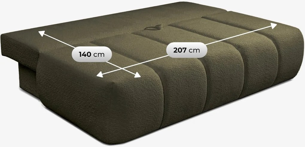 Sofa z Funkcją Spania SARIA Oliwkowa Boucle Nowoczesna