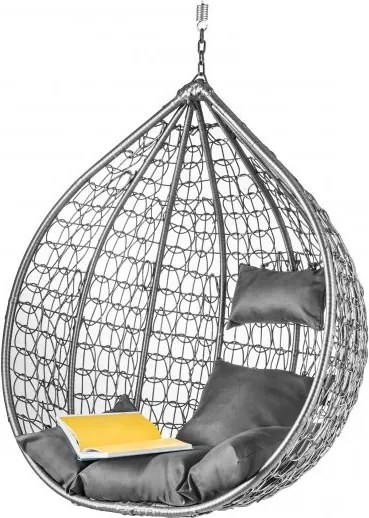 Szare wiszące krzesło KOKON bez stojaka, szara poduszka