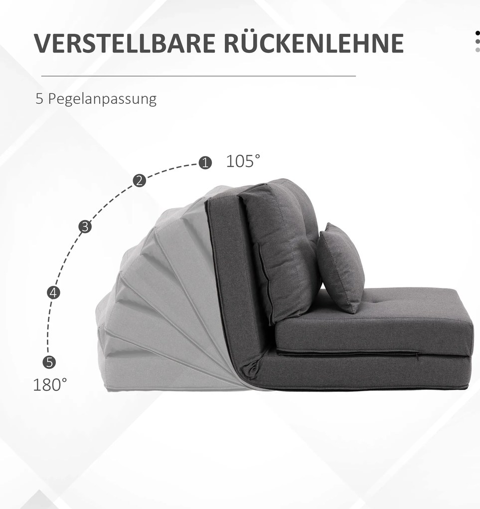 HOMCOM Materac składany 2 w 1 z poduszką wielofunkcyjny do spania ciemnoszary 60x80x56 cm | Aosom PL