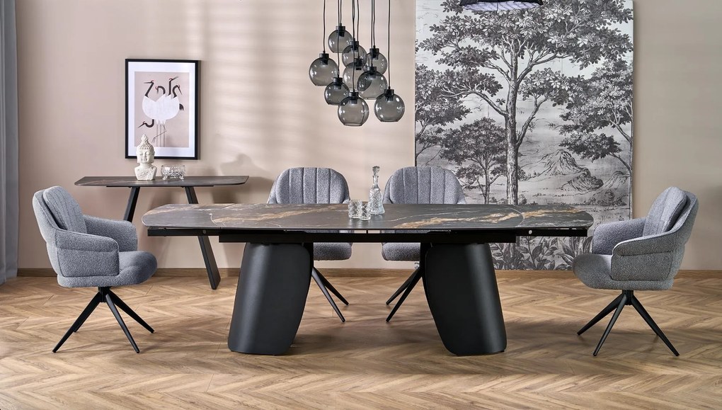 FORUM stół rozkładany, czarny marmur