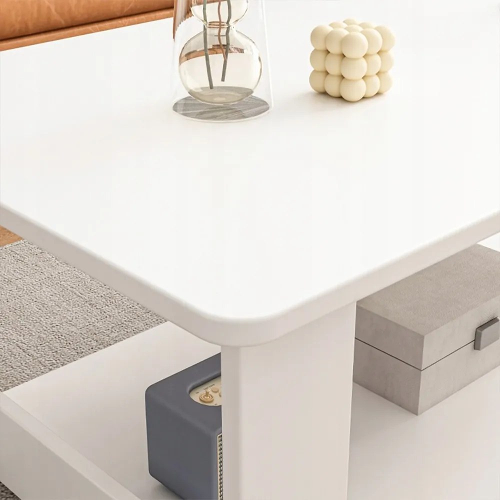 Biały stolik kawowy 100x50x42 cm – z praktyczną półką, nowoczesny design
