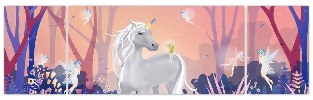 Obraz - Jednorożec w magicznym lesie (170x50 cm)