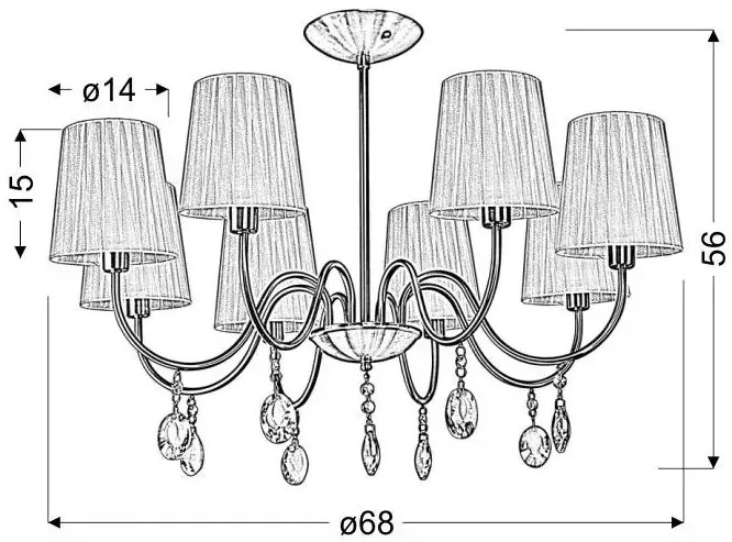 Czarna ośmioramienna lampa wisząca glamour - D262 T9-R62