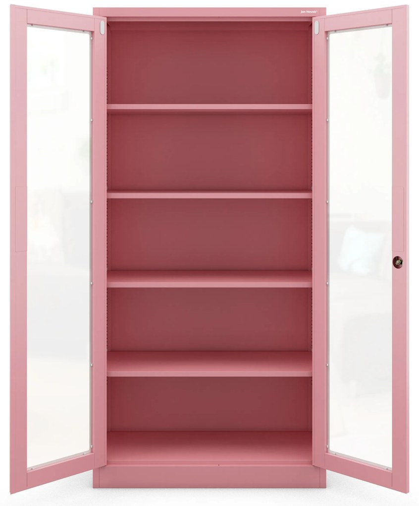 Witryna przeszklona metalowa wysoka z zamkiem pudrowy róż, 900x1850x400 mm: AMELIA Fresh Style