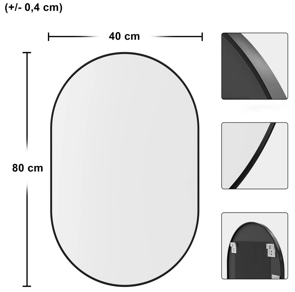 Owalne lustro na ścianę OLVANI 80x40 cm z czarną ramą