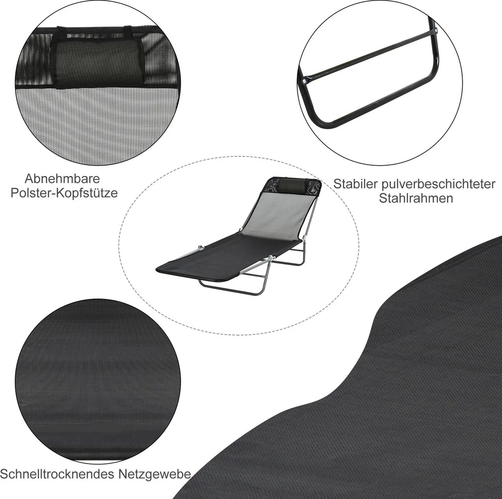 Outsunny Składany Leżak Ogrodowy Czarny Elegancja i Wygoda 182x56x28cm | Aosom PL