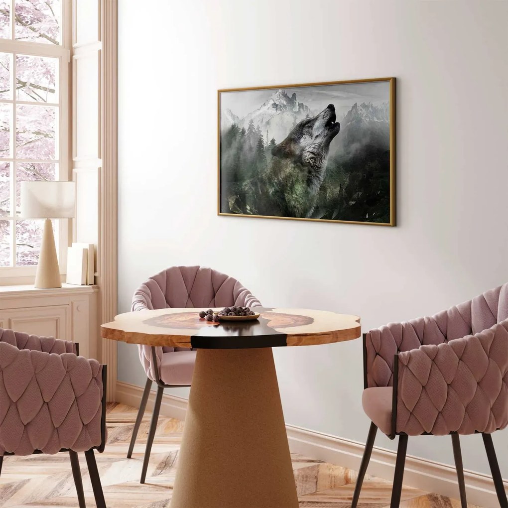 Plakat Wyjący wilk 42x29,7 cm z ramą złotą bez marginesu ARTGEIST B