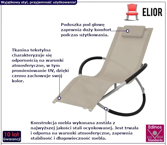 Kremowy nowoczesny leżak ogrodowy - Codel